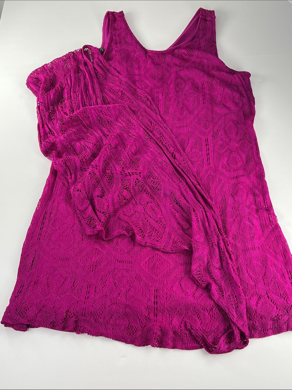 Mlle Gabrielle Fuchsia Lace V-Neck Dress W/ Shawl Sz 18